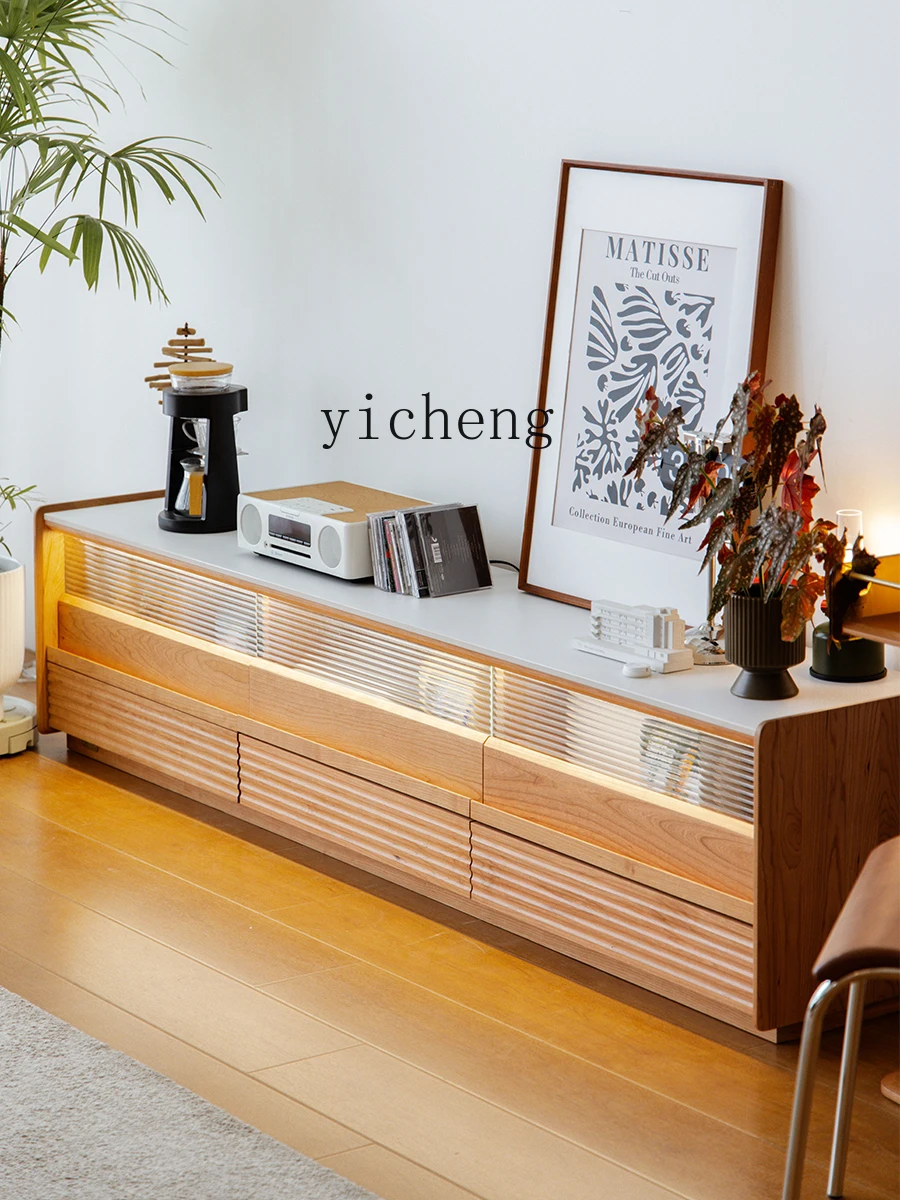 

FY TV Cabinet Cherry Wood Home Living Room Rock Board Solid Wood Rock Board Floor TV Cabinet