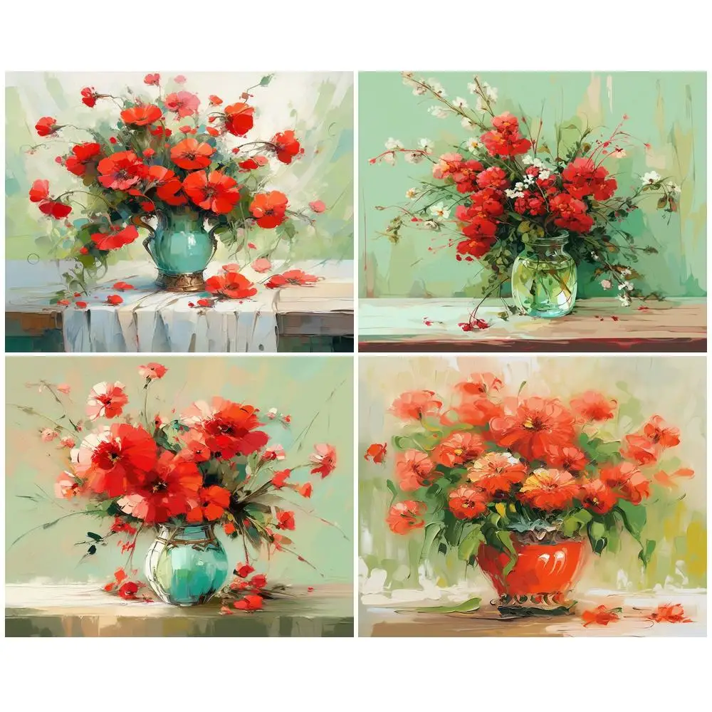 

GATYZTORY Acrylic paint Diy Painting By Numbers With Frame For Adults Red Flower Drawing Coloring By Numbers For Home Decors