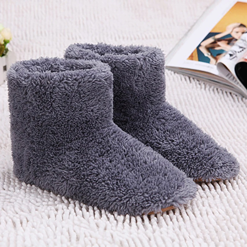 1 Pairs Winter USB Electric Heating Shoes for Women Men Comfortable Plush Foot Warmer Washable Heated Shoes Indoor Outdoor