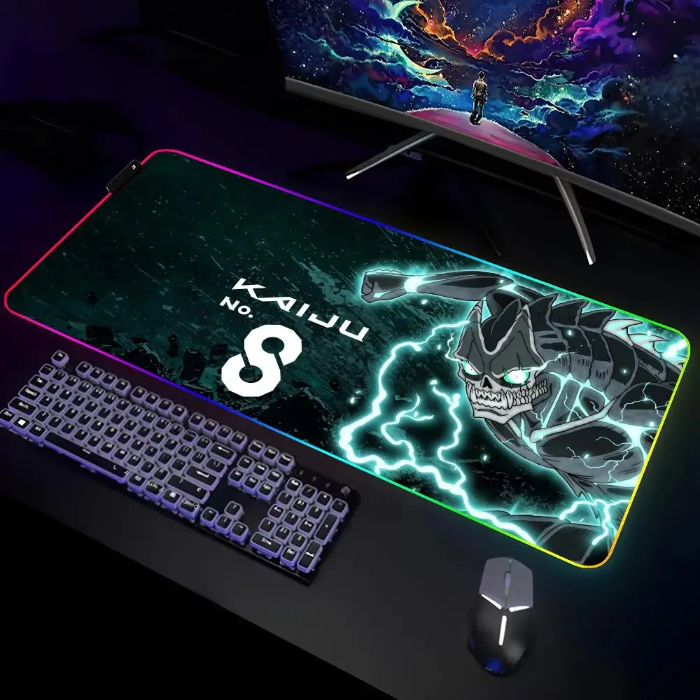 Hot Anime K-Kaiju No. 8 Mouse Pad Gamer RGB Deskmat Keyboard Mat Gaming Laptops LED Mousepad Desk Protector Anime Mause Mats