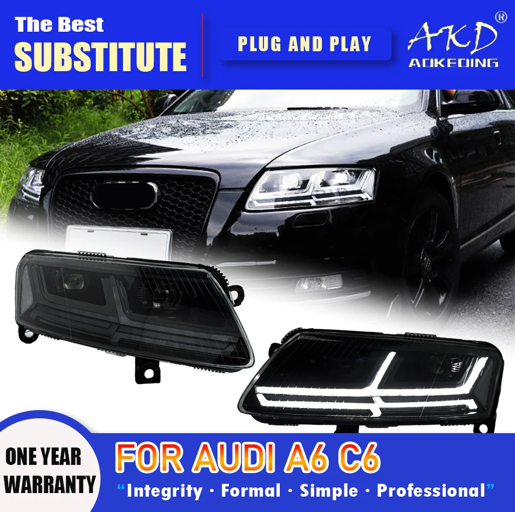 AKD Head Lamp for AUDI A6 C6 LED Headlight 2004-2011 Headlights A6L DRL Turn Signal High Beam Angel Eye Projector Lens