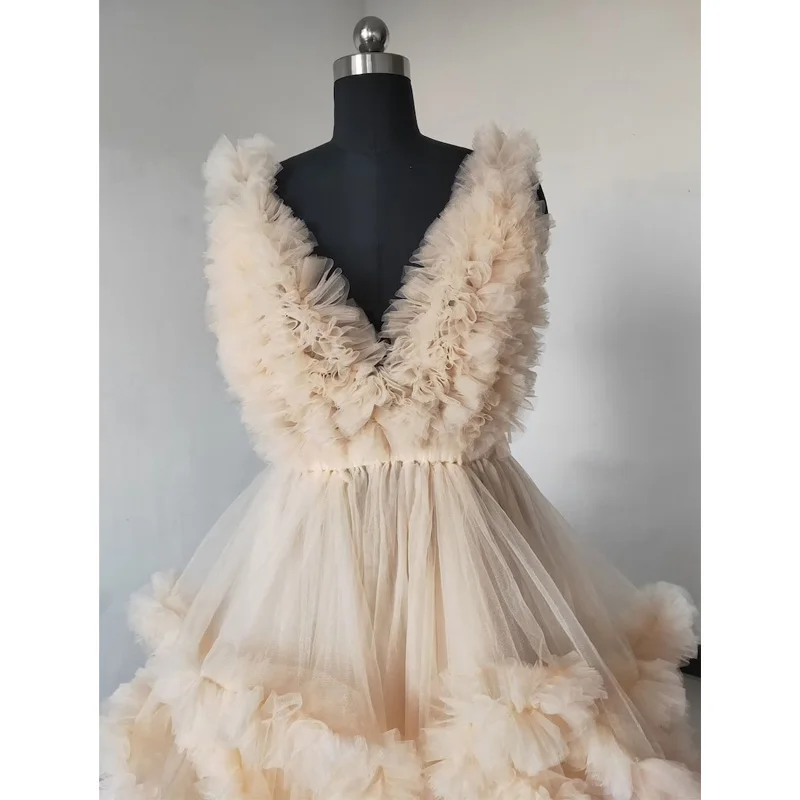 Champagne Mother and Daughter Tulle Dresses for Photo Shoot  Baby Shower فساتين حوامل  платье для беременных  платье вечернее