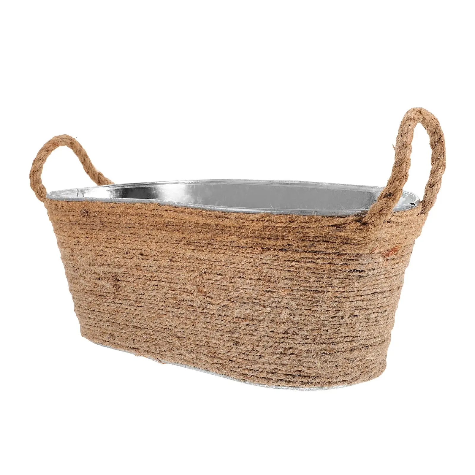 

Iron Metal Ice Buckets 27x14x10.5cm Oval Wear Resistance Bar Supply Beer Bottle Cooler Portable Container