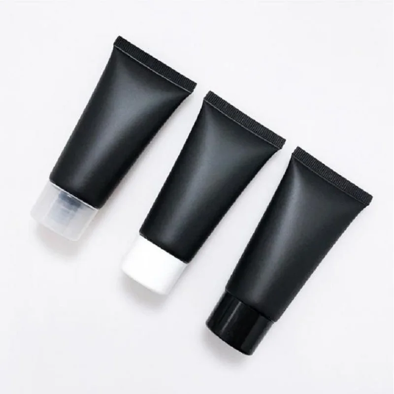 50pcs Empty Frosted Black Soft Tube Multiple Lid Cosmetics Cream Facial Cleanser Skin Care Sunscreen Refillable Bottle 40ML