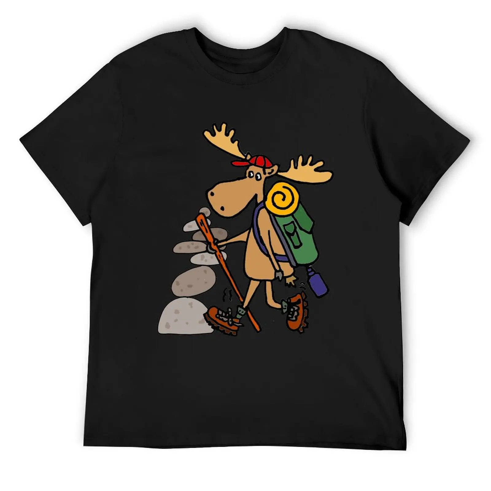 Funny Moose Hiker and Cairn Nature Art T-Shirt sublime vintage anime shirt Men's t-shirt