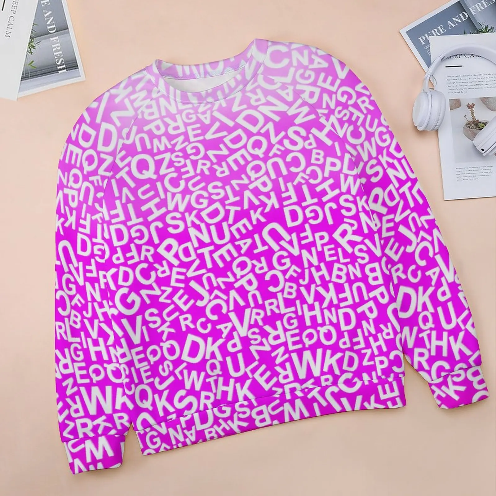 Alphabet Letter Casual Hoodies Autumn Pink Gradient Print Aesthetic Hoodie Long Sleeve Oversized Hip Hop Design Sweatshirts