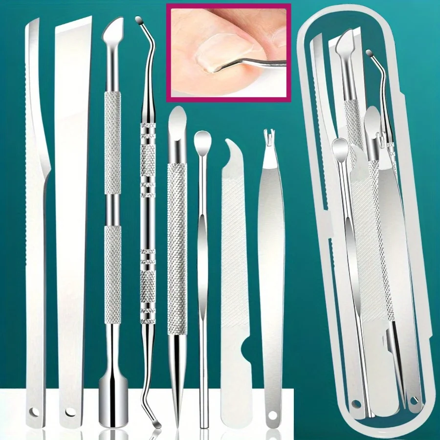 مجموعة أدوات باديكير مكونة من 8 قطع - مجموعة العناية بالقدم الاحترافية المصنوعة من الفولاذ المقاوم للصدأ، مناسبة للأقدام واليدين مع أدوات تشذيب الأظافر المزيلة