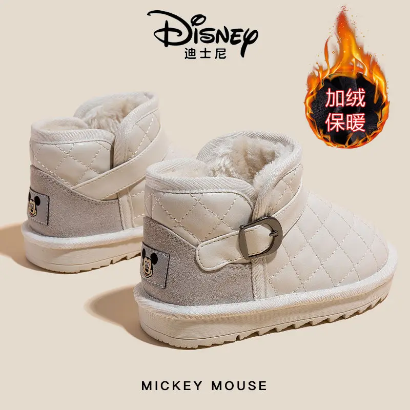 Disney dziecięce buty zimowe dziecięce bawełniane antypoślizgowe ciepłe chłopięce zimowe śniegowce myszka Mickey czarne beżowe buty