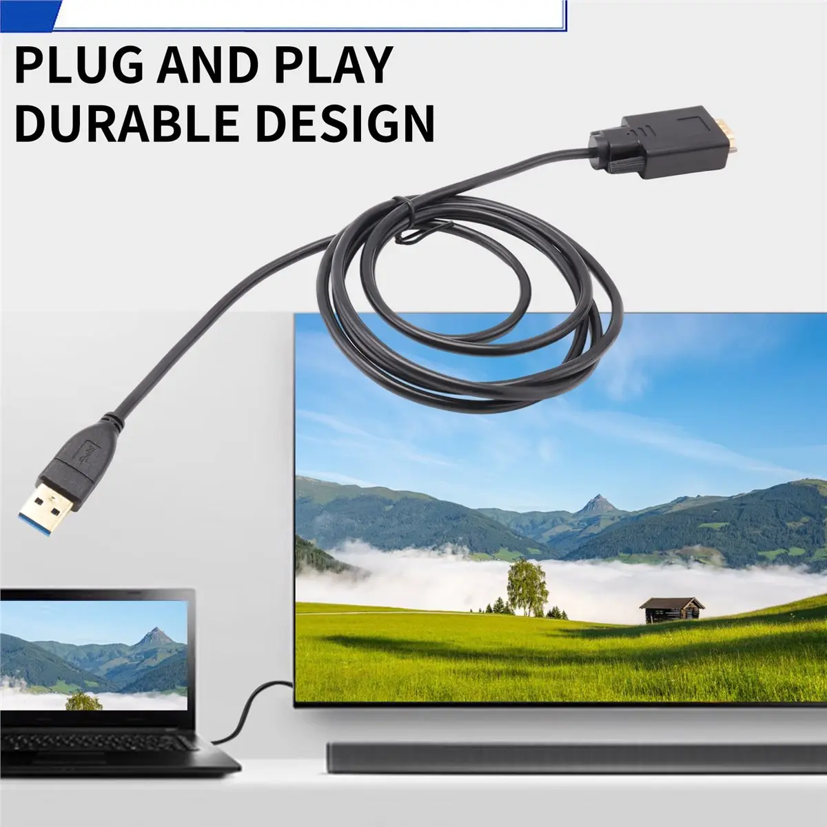 doyme 1.8m USB 3.0 to VGA Cable 1080P USB3.0 Male to VGA Male Converter Adapter Cable for Laptop UHD External Video Projector