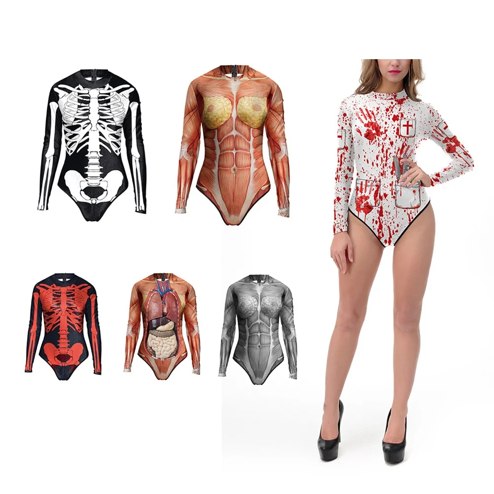 

Halloween Swimsuit for Women Long Sleeve One Piece Size for Costume Party Swimwear