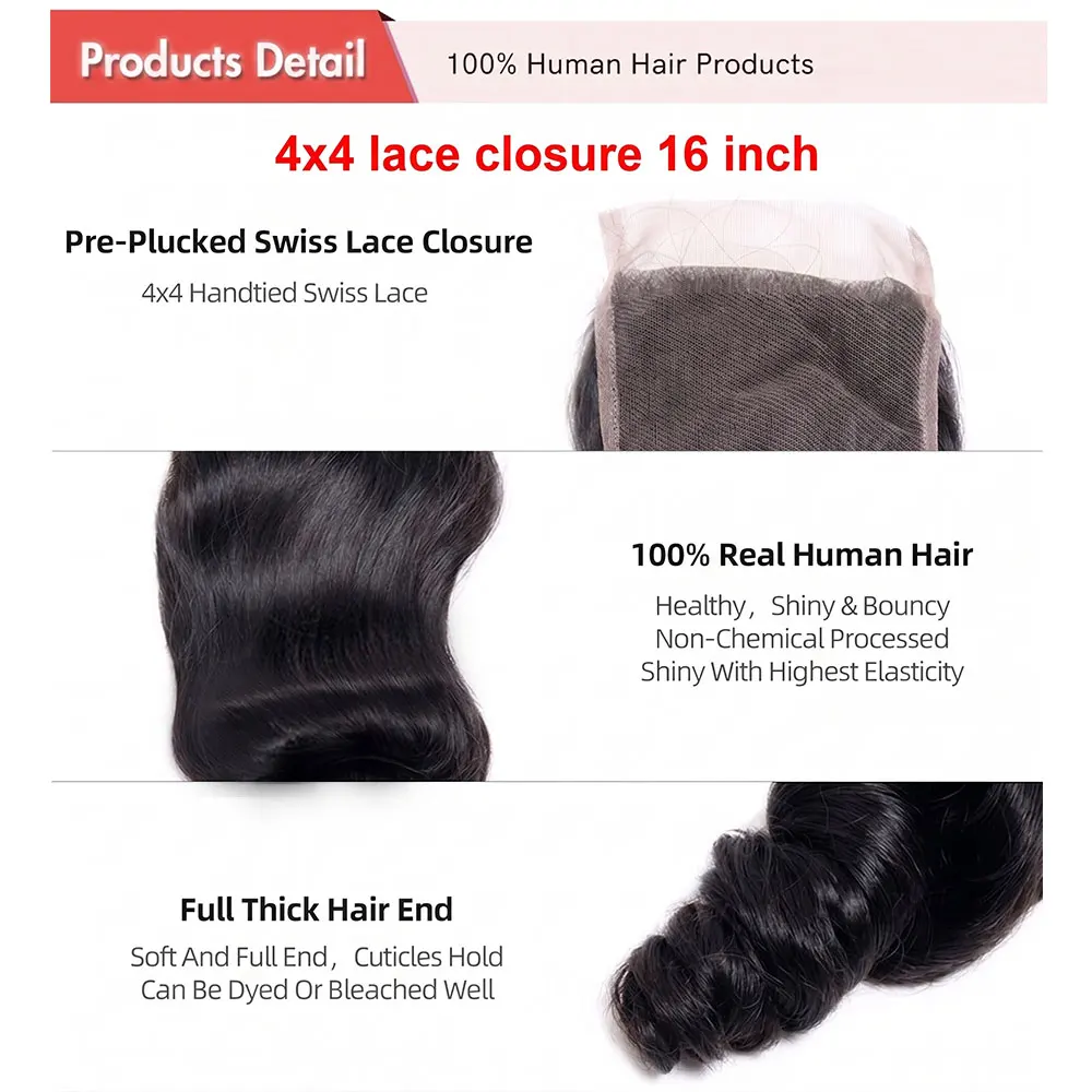 Loose Wave 16 Inch 4x4 Closure Lace Frontal Human Hair HD Transparent Lace Front Pre Plucked Remy Hair Natural Black Human Hair On Sale