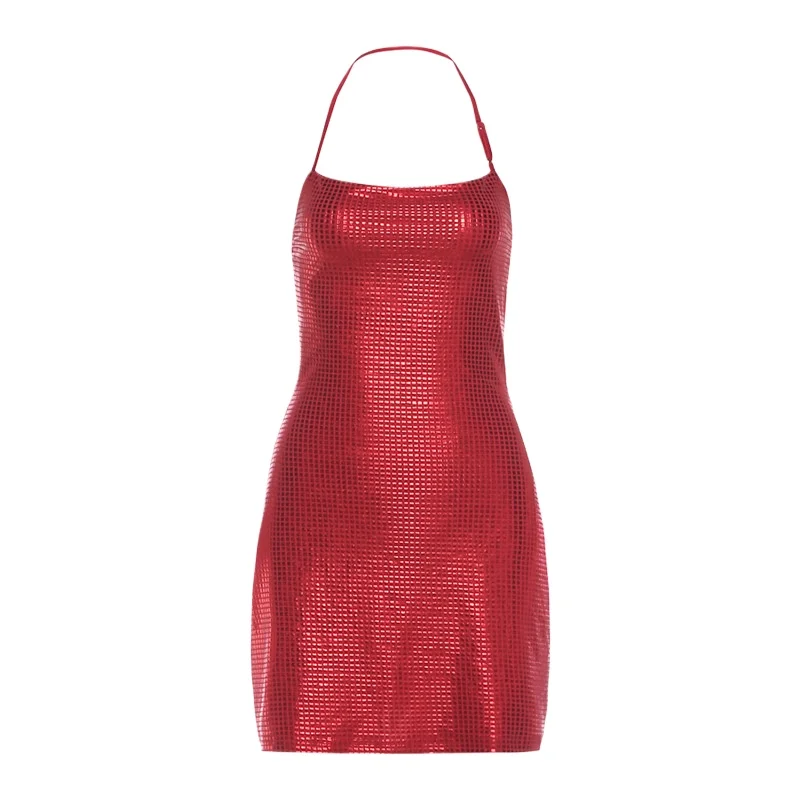 Shiny Sequins Mini Dresses Woman Halter Low-Neck Off Shoulder Backless Skinny Peach Hip Christmas Party Style Bodycon - view 5