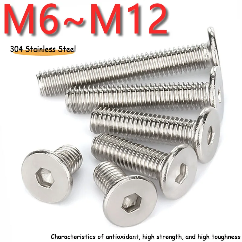 304 Stainless Steel M6 M8 M10 M12 CM Hex Hexagon Socket Ultra Thin Super Low Flat Wafer Head Allen Cap Screw Length 6~120mm