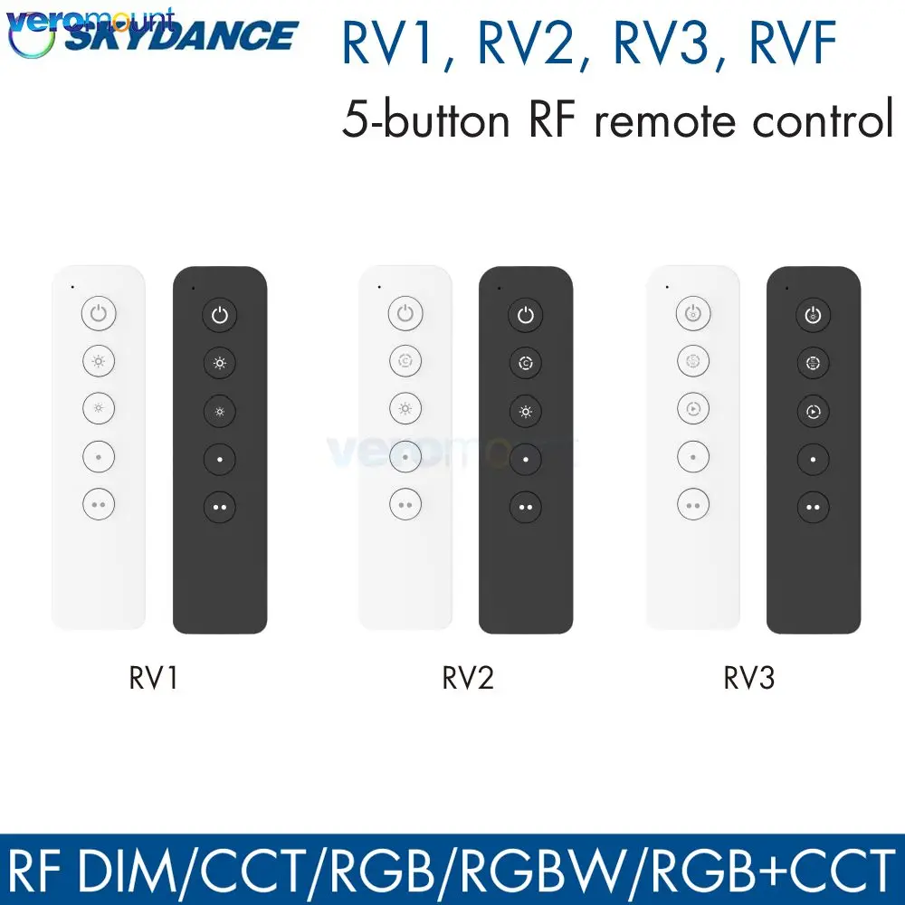 RV1 1Zone Dimming RV2 2Zones Color Temperature RV3 2Zone RGB/RGBW/RGBCCT 2.4G RF Wireless Remote Control for Skydance Controller