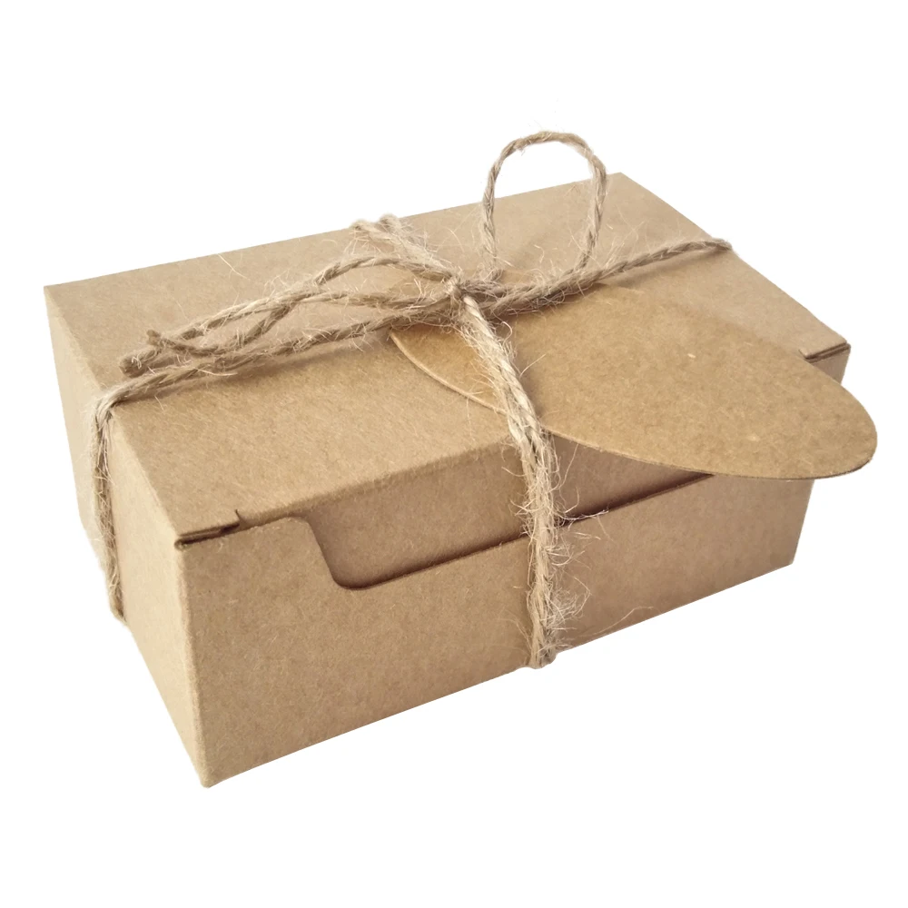 

50 Pieces Kraft Paper Gift Boxes with Rustic Twine & Brown Tags - Easy Assemble Wedding Favor Boxes for Gift Packaging