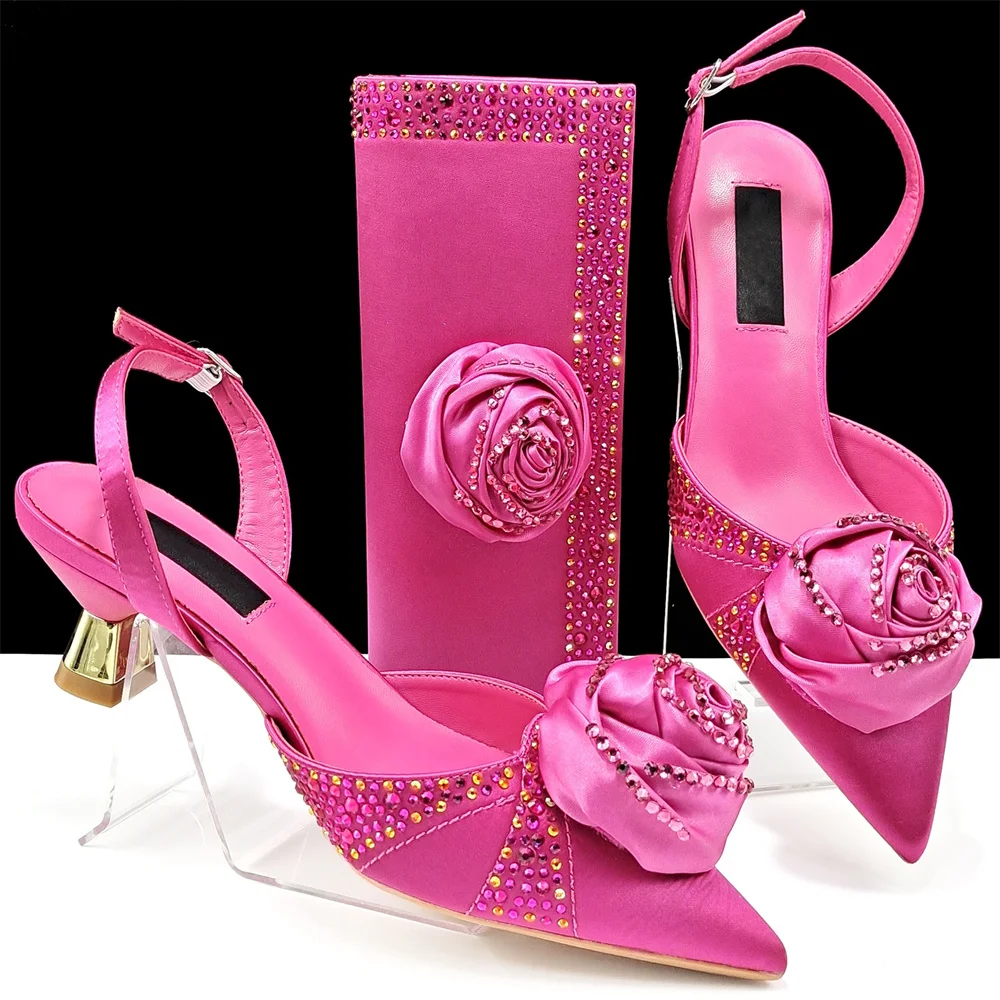 

Nigerian style New Arrival Flowers Shoes And Bag Set For Evening Party Summer Luxury High Heels Shoes And Matching Bag Set