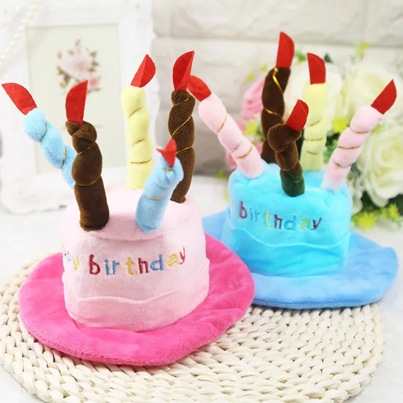 Cute Dog Pet Hat Beanies Hat with Birthday Cake Candles Gift Design Happy Birthday Party Costume Headwear Accessories Pet Cap