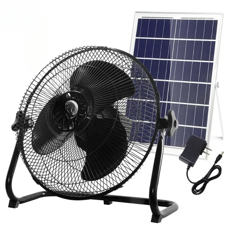 Large capacity solar charging fan angle adjustable rechargeable fan