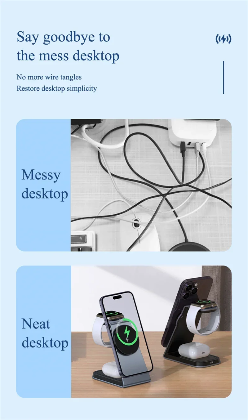 Aluminiumlegierung 3-in-1 Magnetisches Kabelloses Ladegerät Schnelle Ladestation für iPhone 16 15 14 13 Pro Max Apple Watch Airpods – Detail 6