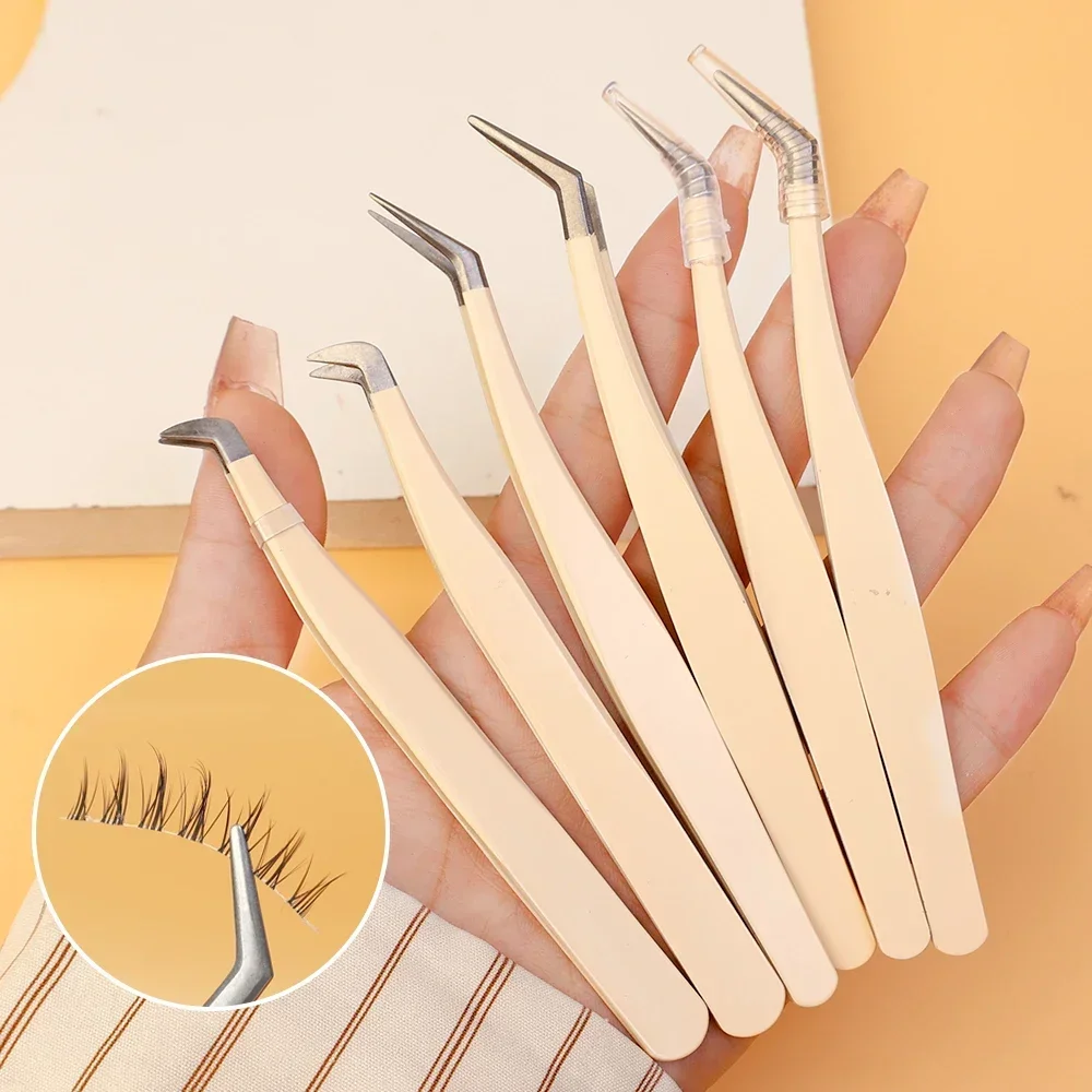 Stainless Steel Multifunctional Eyelash Tweezers 1-4PCS Aids Anti-static Curved Strip Grafting Eyelash Extension Tweezer Makeup