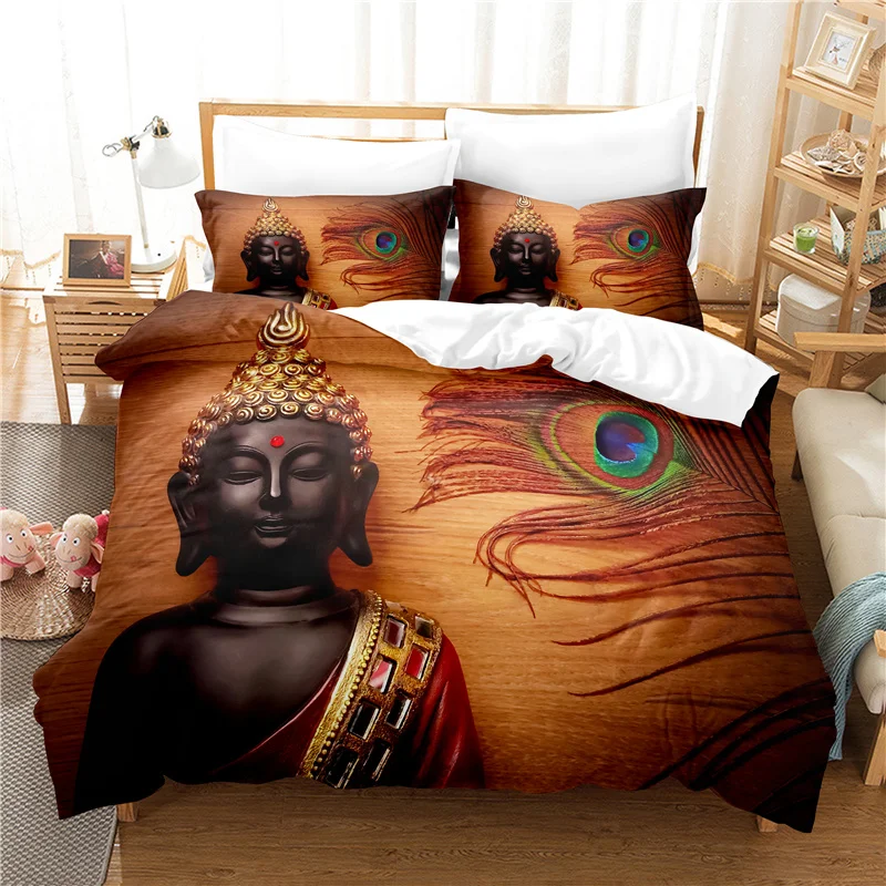 Buddha statue bed linen set duvet cover 3D bed linen digital printing bed bed linen queen size bed linen set fashion design