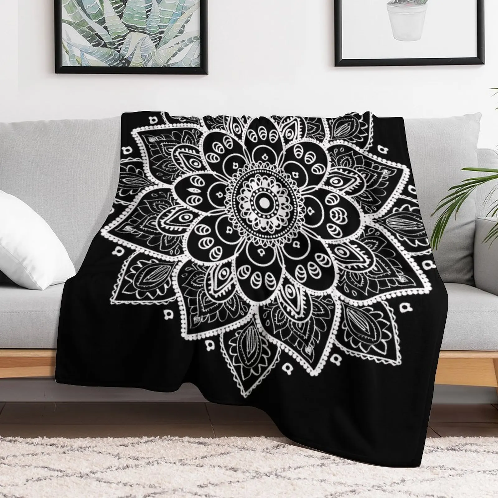 Weiß verzierte florale Mandala Decke warme Winter dekorationen zottelige Flanell decken