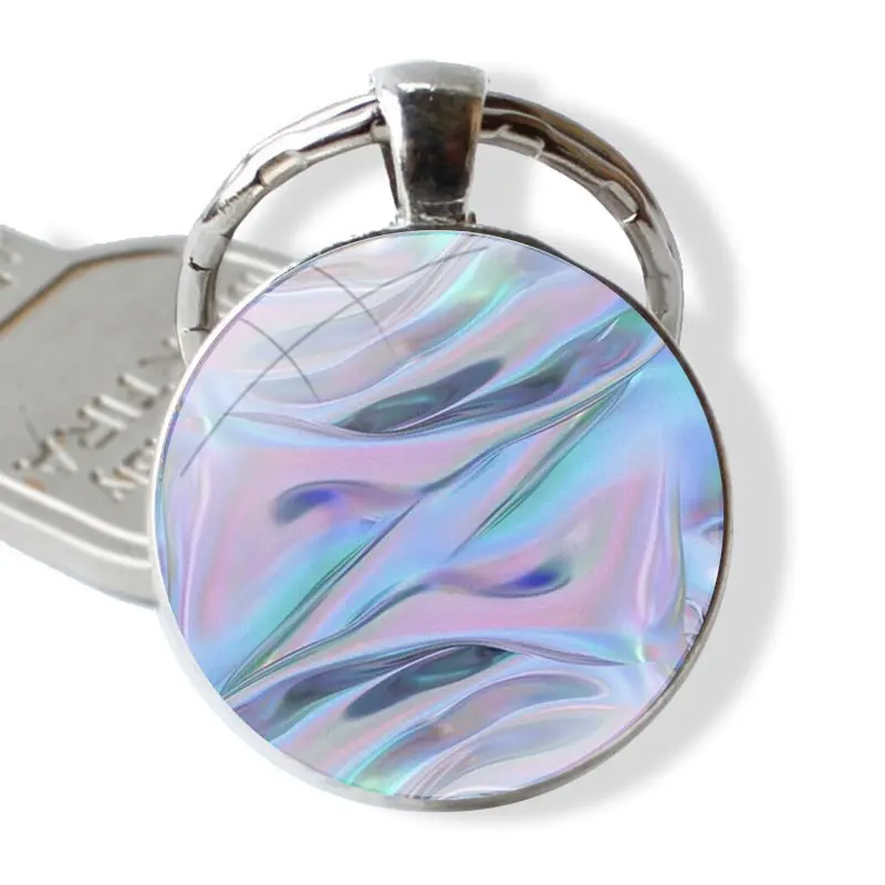 Wave Marble rainbow Keychain Handmade Glass Cabochon Key Ring Holder Pendant Key Chains