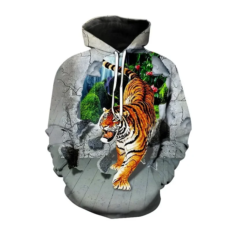 

Autumn and Winter Personalized Men's 3D Fierce Tiger Graphic Print Loose Sweatshirt Long Sleeve Pullover Hoodie Men's Clothing