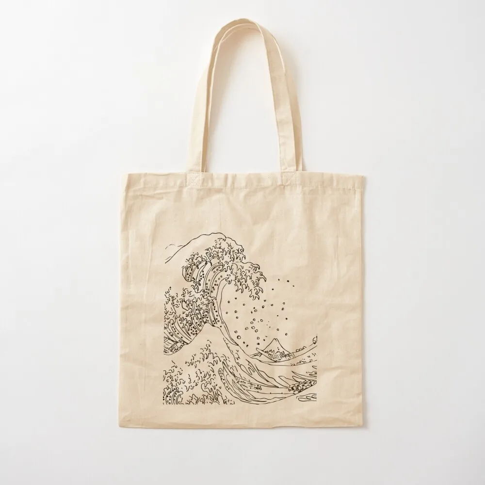 Great Wave Outline Black and White Tote Bag Handbags women canvas shopping bag Women's shopper