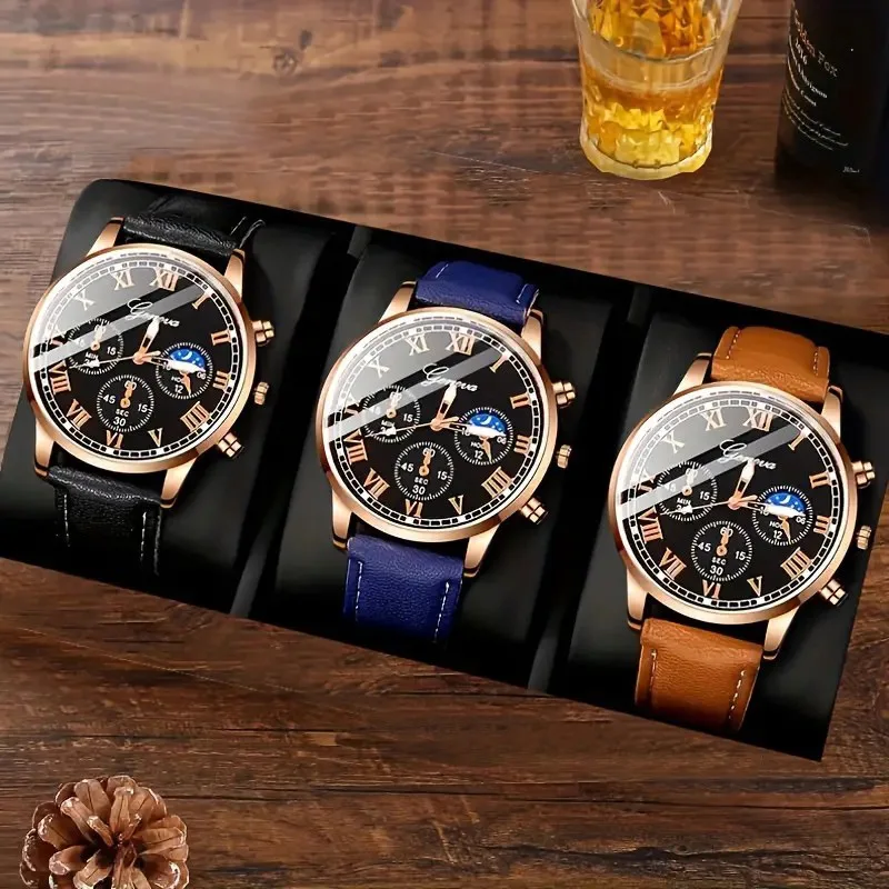 

1PCS Fashion Men's Watch Set Business Versatile Retro Classic Quartz Watch Suitable for Daily Clothing Matching or Holiday Gifts