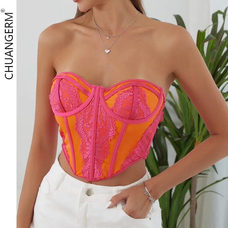 

CHUANGERM Sexy Corset Crop Tops with Underwire Slim Backless Fishbone Tank Top Chic Sleeveless Camis Hourglass Body Shaper Women