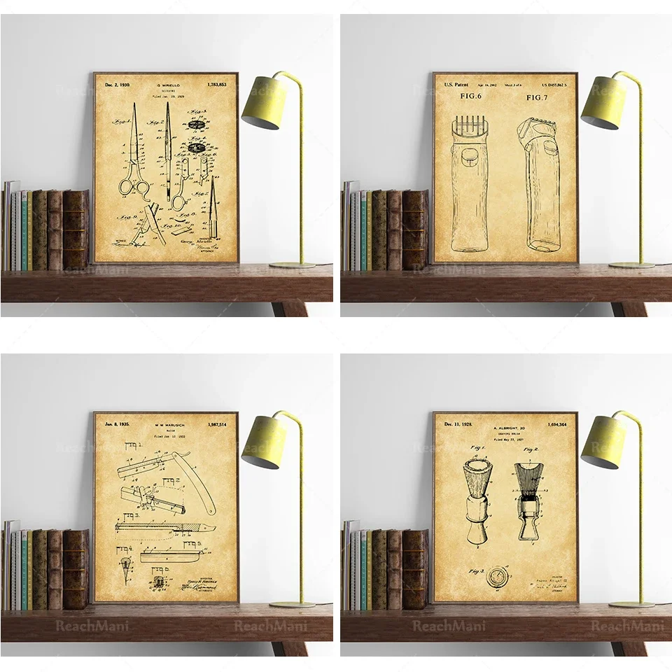 Barber shop patent fashion cool gifts, razor machine barber shop art patent printing poster