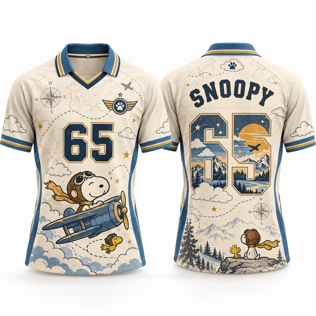 Men Women Vintage Snoopy #65 Soccer Jersey V Collar Short Sleeve Football Shirt Retro Print Sports kids Streetwear Tee Y2k Woman