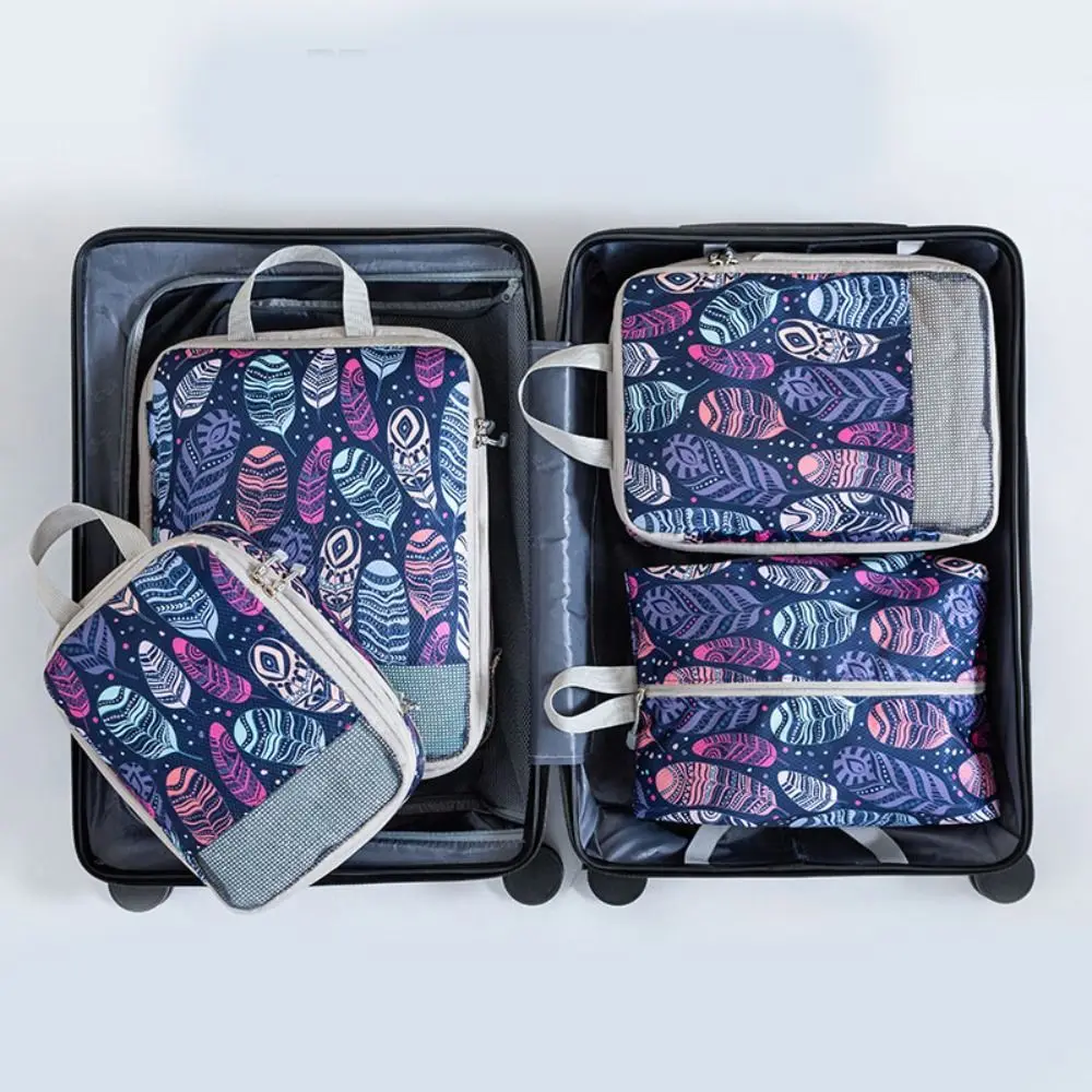 4pcs/set Printed Compression Storage Bag Large Capacity Expandable Luggage Storage Bags Set Dampproof Washable