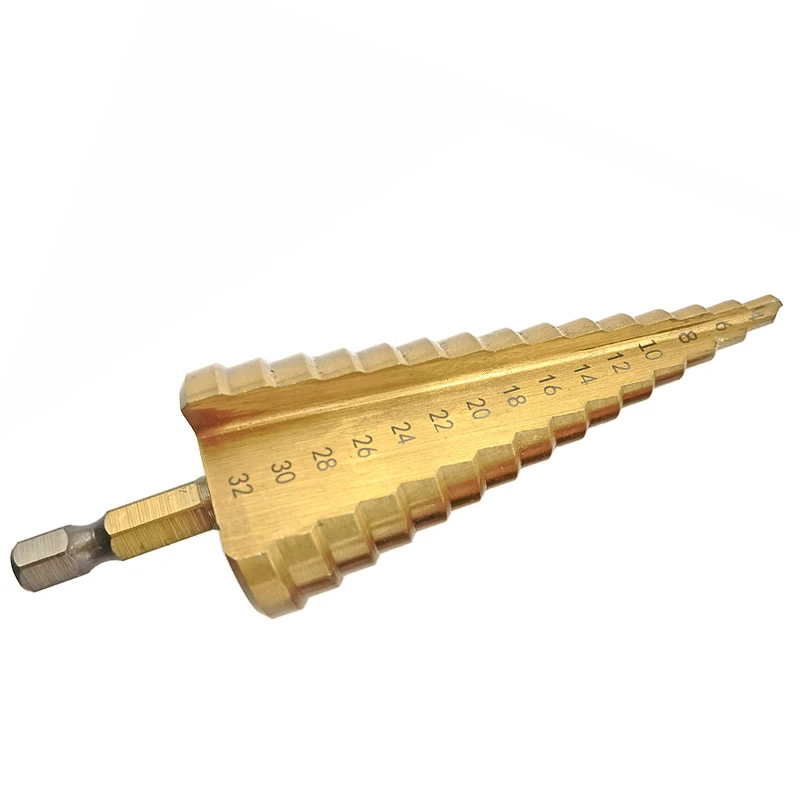 4 -32mm HSS titanium coated metal hex core drill bits High Speed Steel step drill bit set cone hole Wood cutter Taper metric view 5