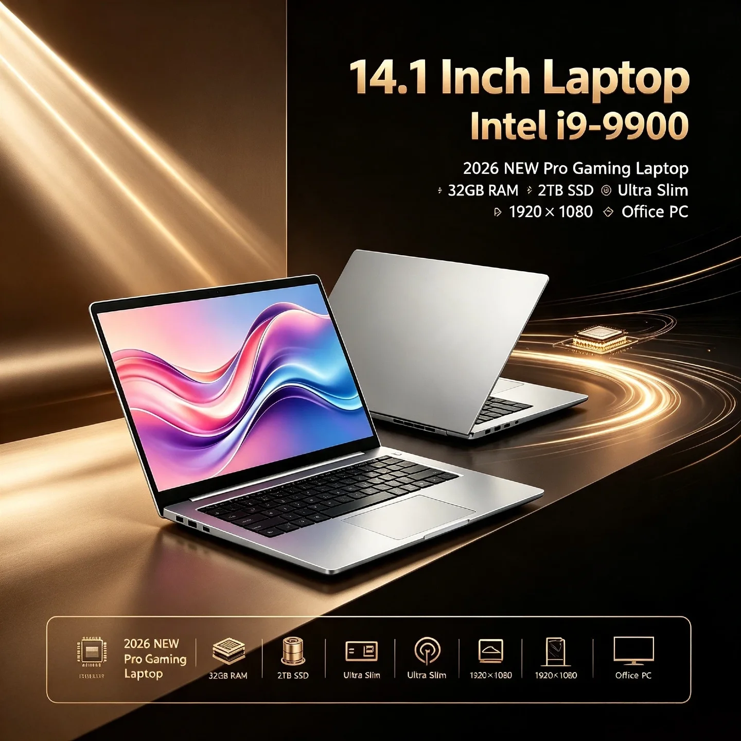 2026 NEW Ultra Slim Pro Gaming Laptop 14.1 Inch Intel i9 9900 5GHz 32GB RAM 2TB SSD Notebook 1920x1080 Office PC