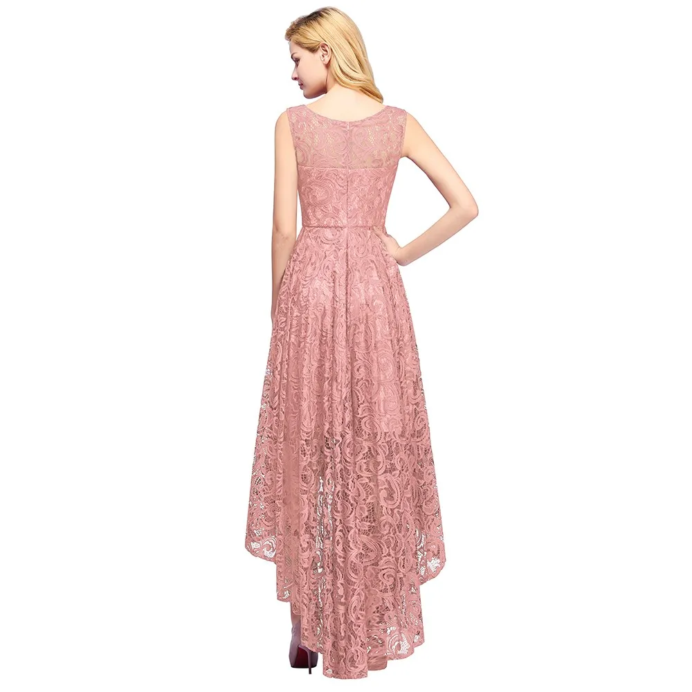 Lace High Low Evening Dresses 2024 Women Dusty Rose Sexy V Neck A-line Sleeveless Formal Prom Wedding Party Gowns Robe De Soirée