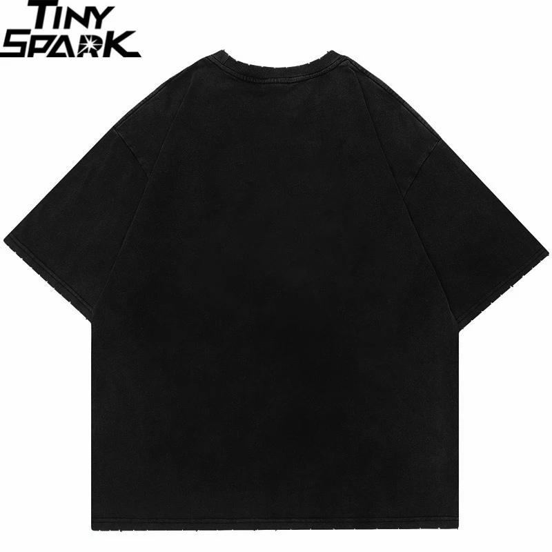 Men T Shirt Streetwear Hip Hop Oversized T Shirt Soulmate Shadow Graphic Tshirt Distressed Harajuku Ripped Tops Tees Cotton