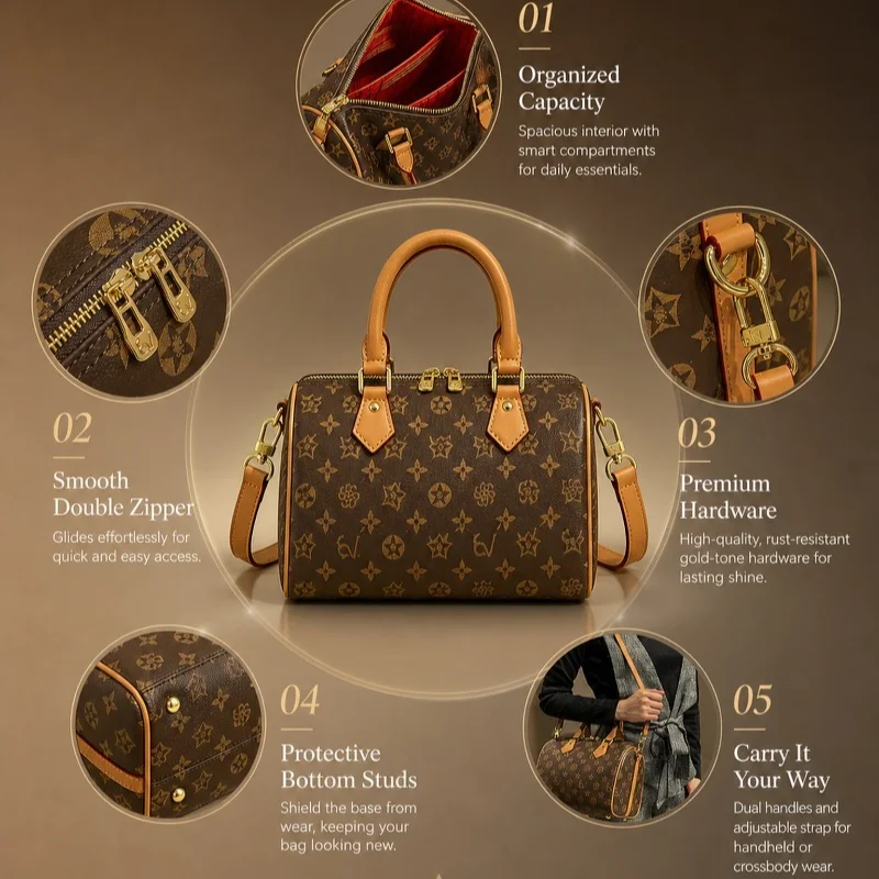 Retro Printed Boston Barrel Ba - Structured Handbag Top Handle review and price
