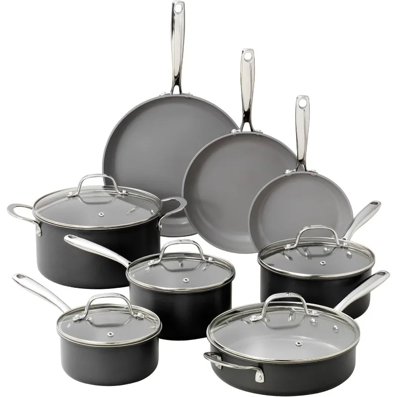 13 Pc Ceramic Pots and Pans Set Non Stick, Kitchen Cookware Sets, Pot and Pan Set Nonstick, Anodized Non Toxic Ceramic Cookware