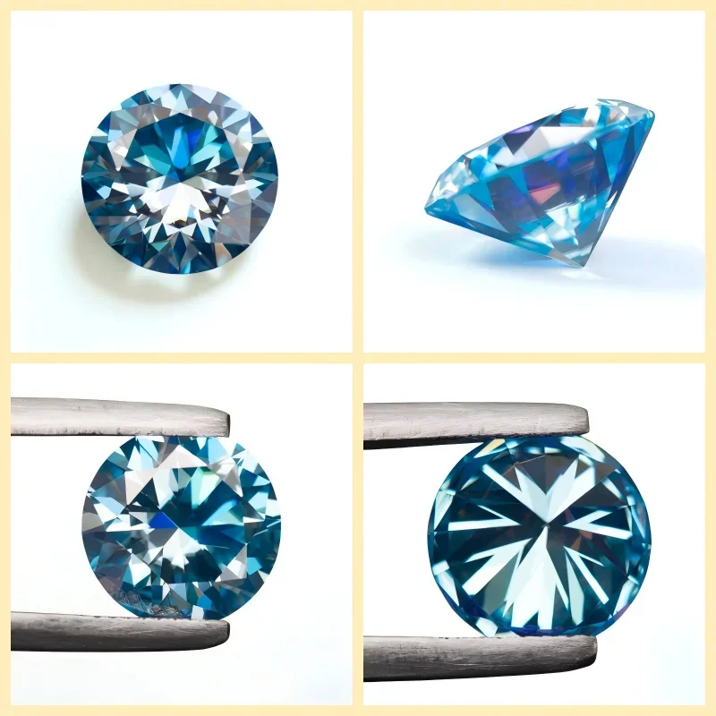 Round Cut Moissanite Stone Aquamarine Loose Gemstone With Certificate Pass Diamond Tester For Jewelry Making
