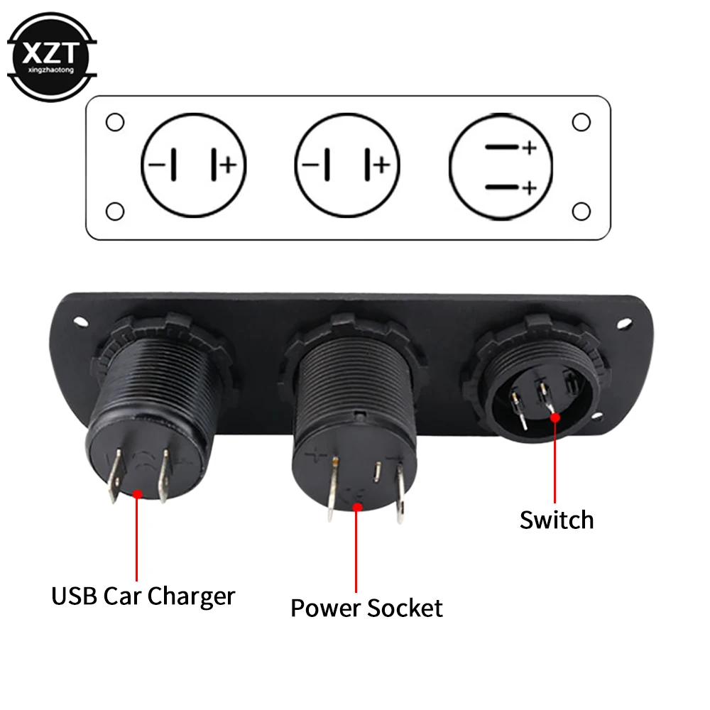 New 12V Cigarette Lighter Socket 3in 1 Waterproof Car Dual QC3.0 USB Outlet Panel for RV Marine Boat Power Socket Charger Socket