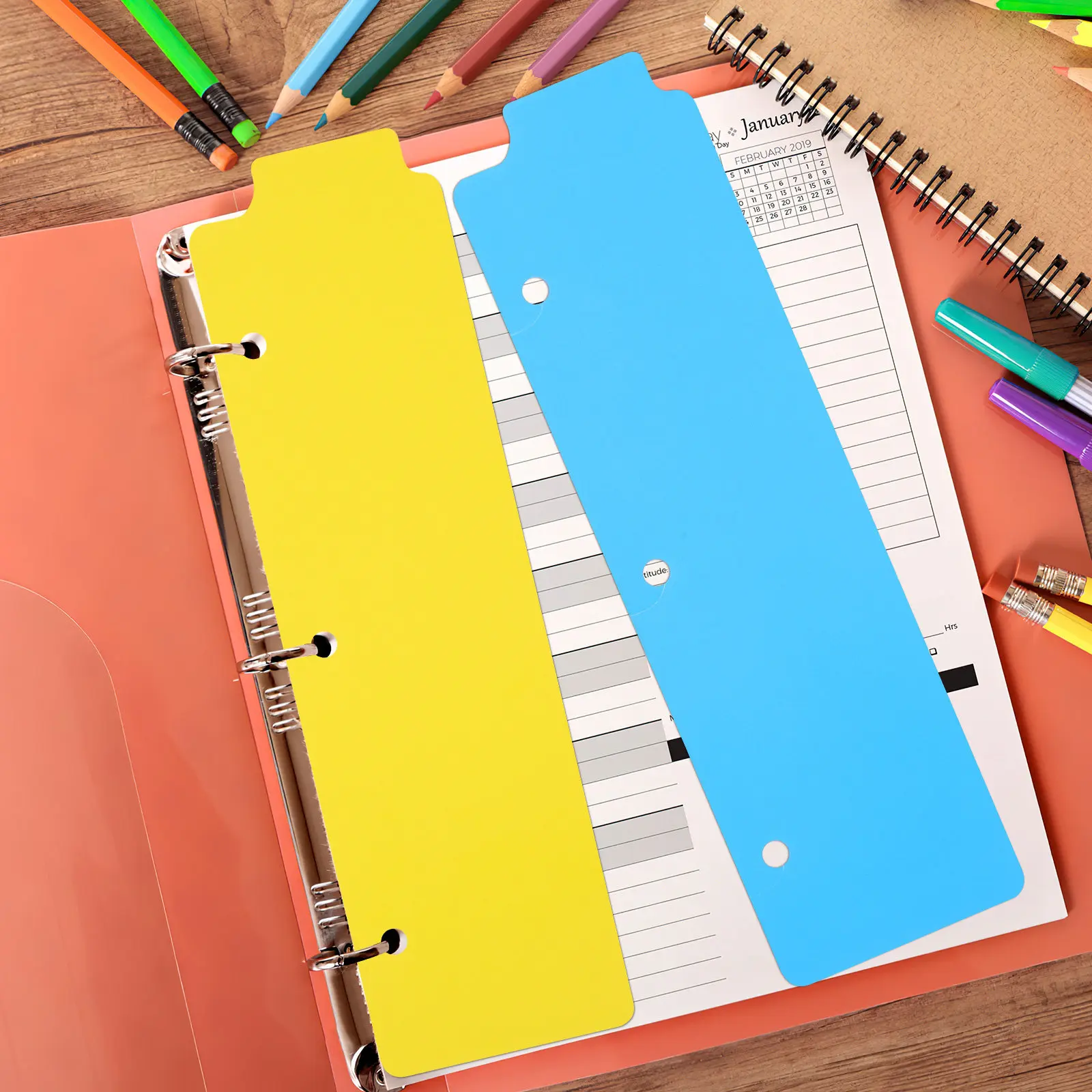 5Pcs Premium Index Dividers for Binder ABS Plastic Notebook Dividers with Detachable Colored Tabs for Organizing