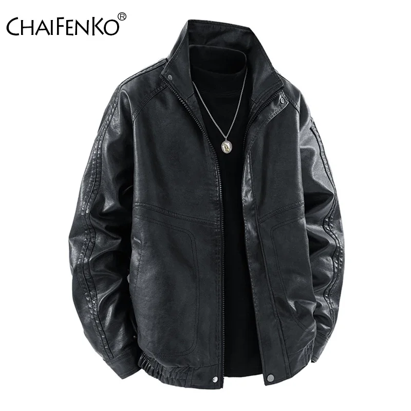 New Simplicity Fashion Windproof Men Leather Jacket Spring Autumn Retro Lapel Solid Casual Coat Outdoors Comfort Versatile Tops