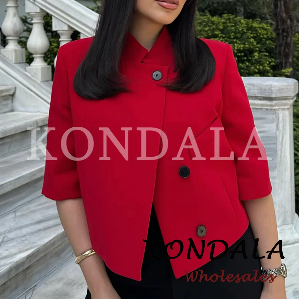 KONDALA Office Lady Modern Red Single Breasted Women Blazer Chic Straight Short Jacket Long Sleeve Fashion 2026 Female Outwear