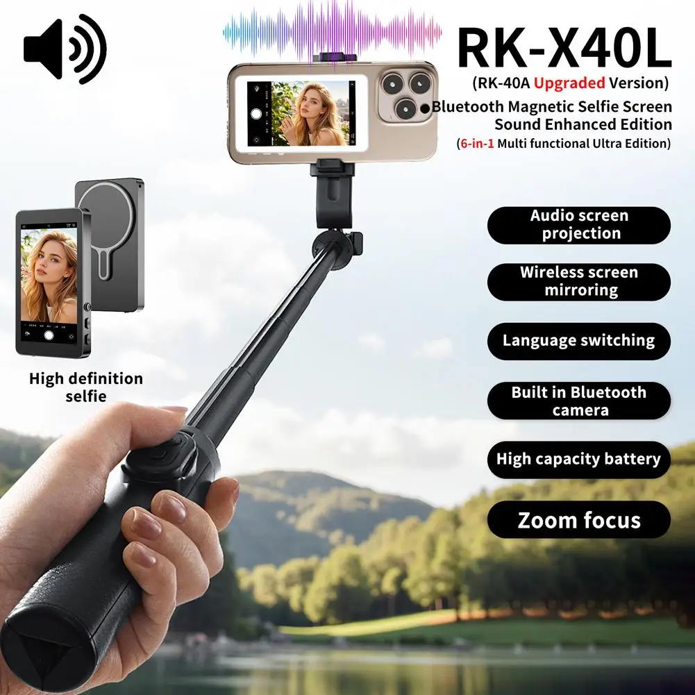 Bluetooth Magnetic Selfie Monitor Screen Audible Phone Vlog Selfie Monitor Screen 5-20m Remote Control Camera Zoom Focus