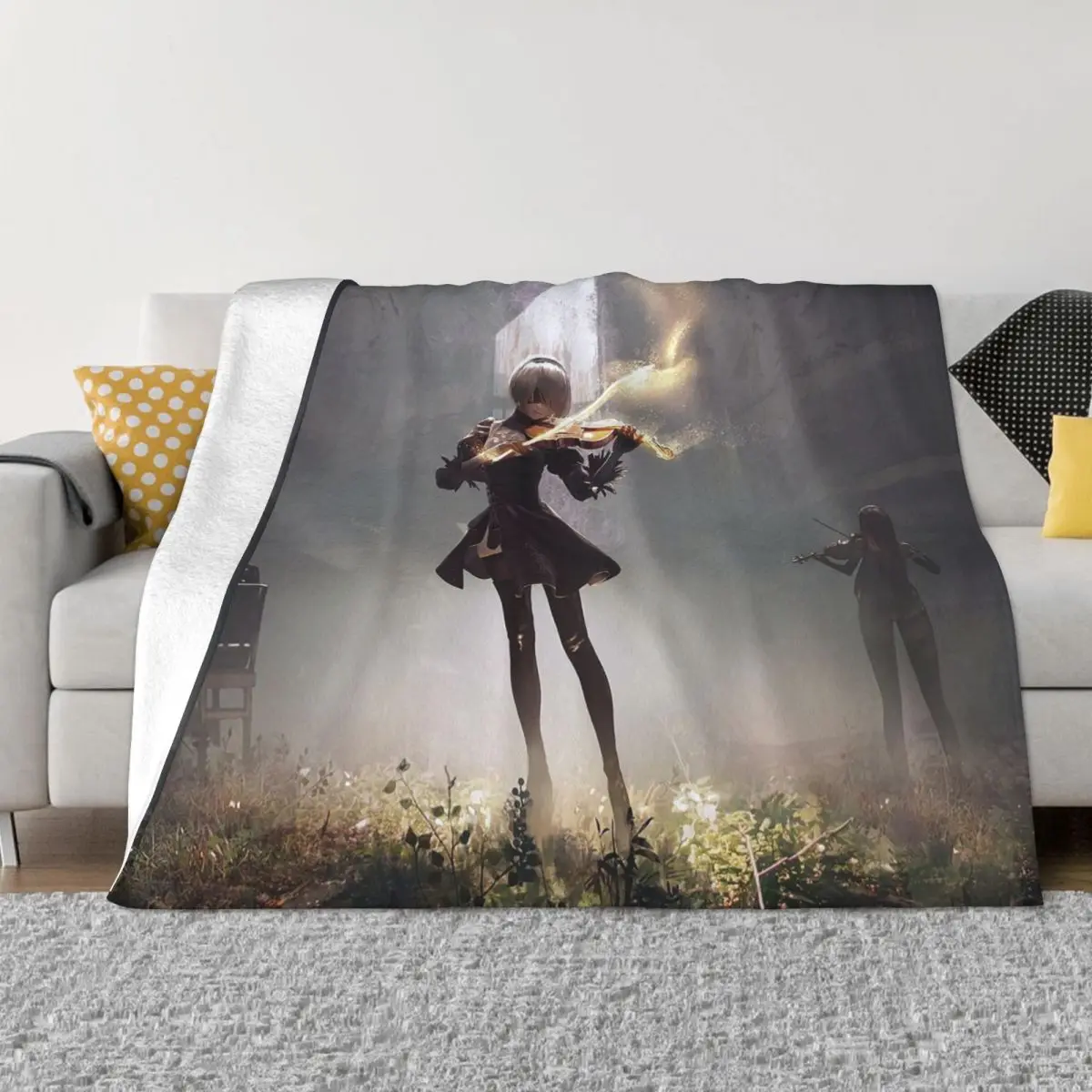 NieR Automata 2B Blanket Flannel Game Soft Throw Blanket for Bed Bed Rug