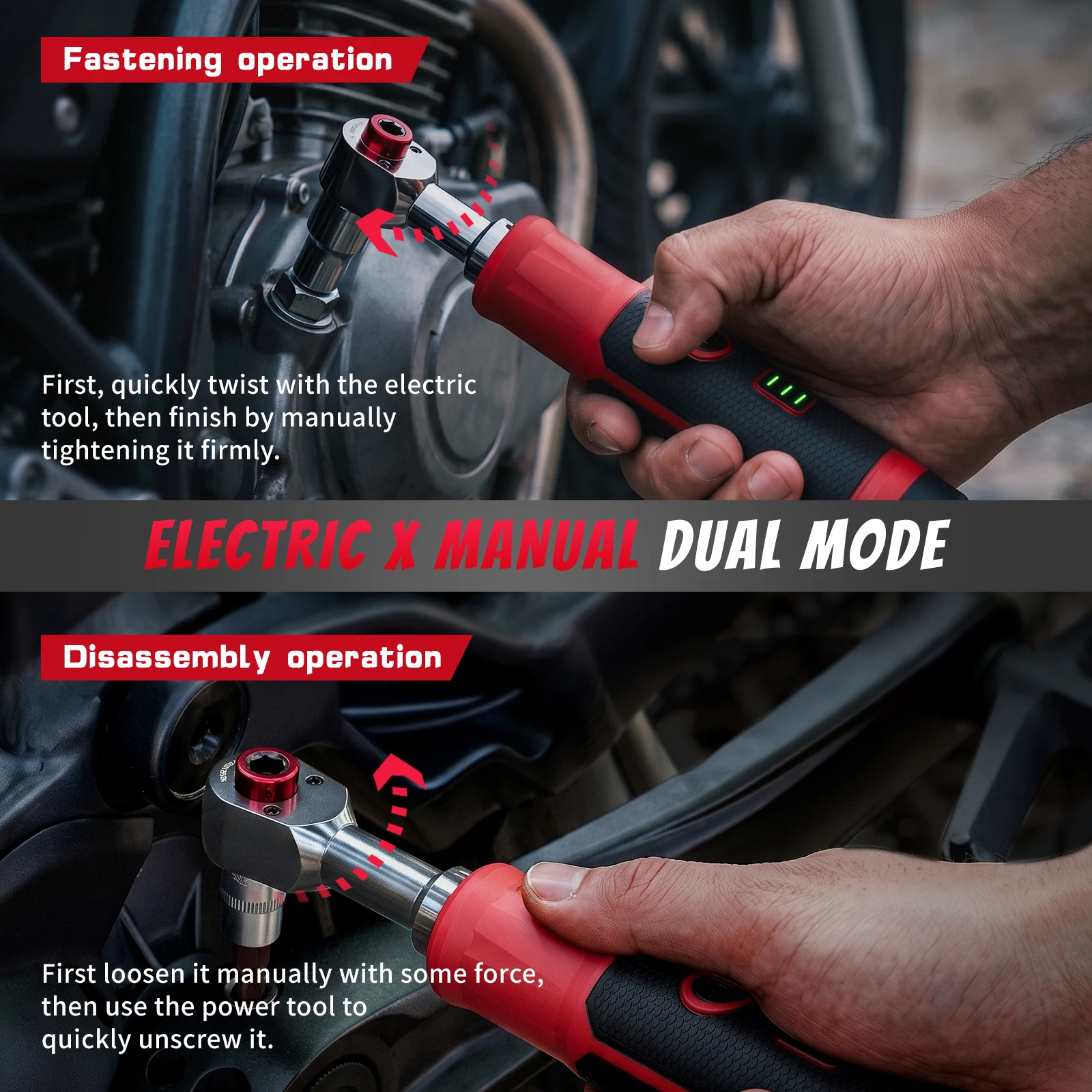 MOVECRAB Lightweight 60‑Tooth Electric‑Assisted Ratchet Wrench｜6.35mm HEX, 1.5Nm Electric, 50Nm Manual, with 1/4