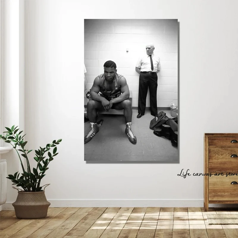 Young Mike Tyson and His Coach Cus D\'Amato Before His First Pro Fight Art Poster Canvas Painting Wall Prints Picture  Home Decor