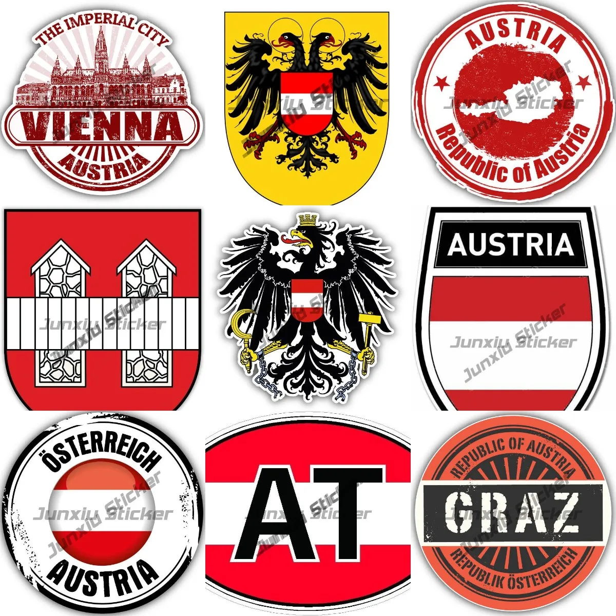 Coat of Arms Austria Car Stickers Austria Shield Emblem Decal Grza Vienna Heart Travel Stamp Cover Scratches Decor Accessories